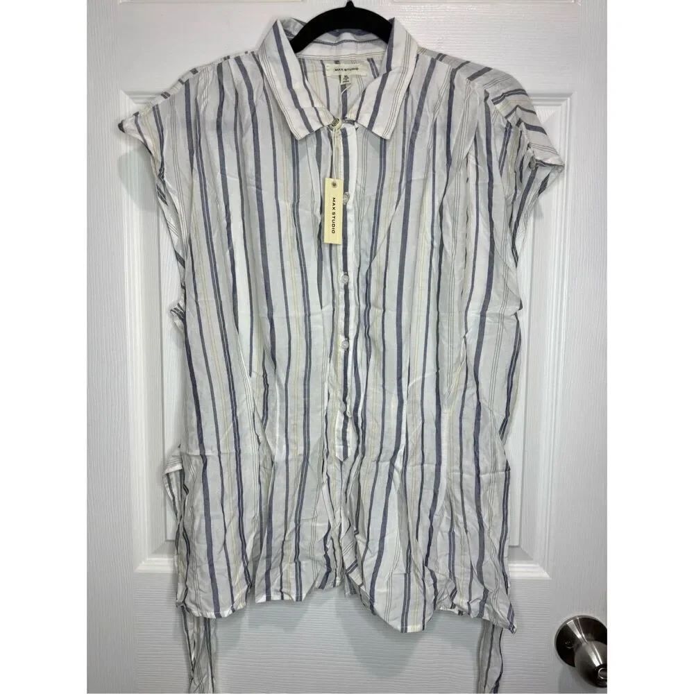 Max studio striped tie-waist blouse  XL